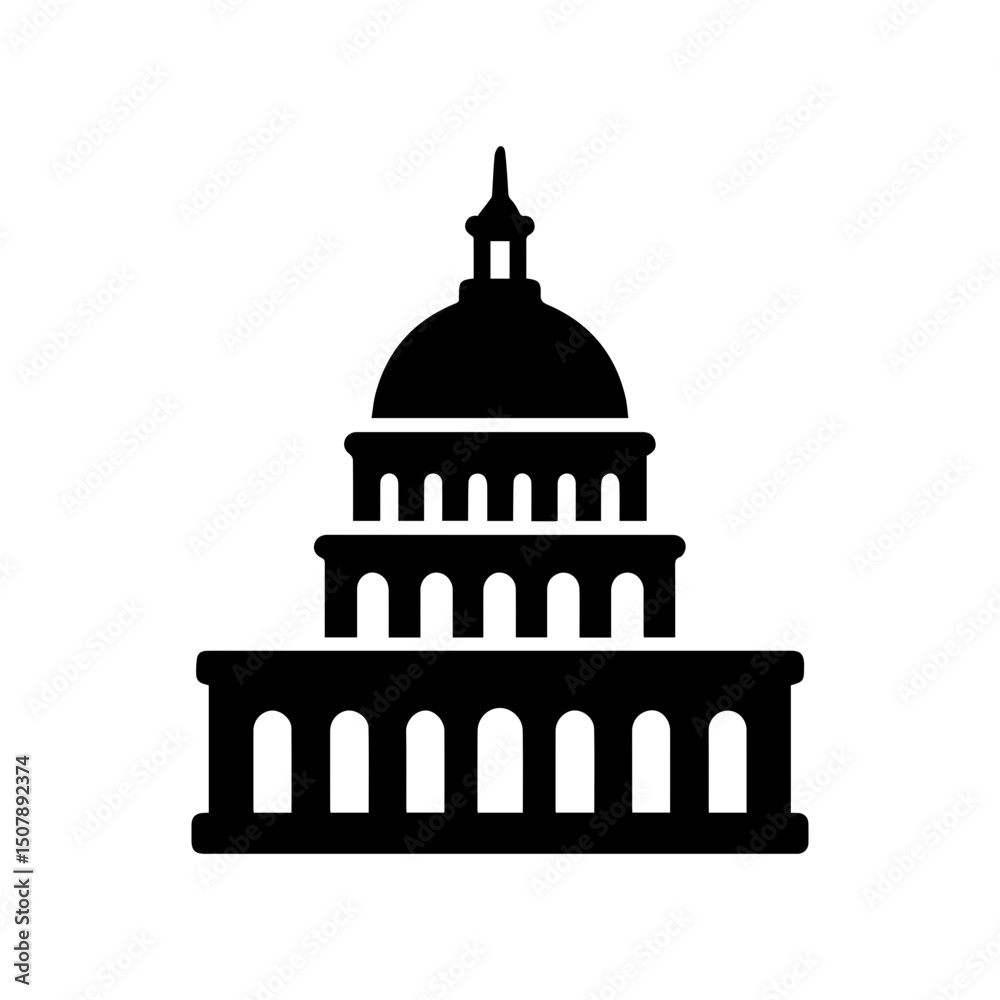 Fototapeta premium Capitol building dome topped U S Congress icon with transparent background