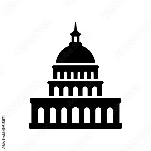 Capitol building dome topped U S Congress icon with transparent background
