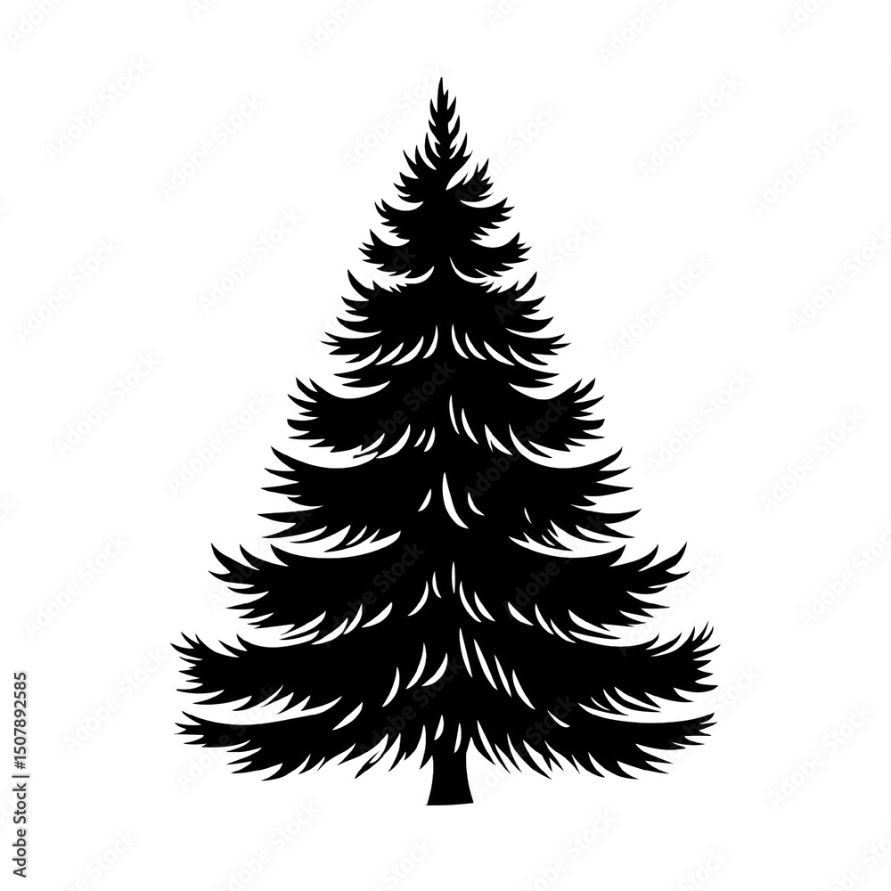 Obraz premium Detailed black and white silhouette of a classic evergreen fir christmas tree