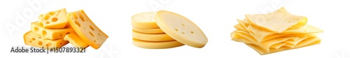 set of Assorted cheese slices displayed against a white background.