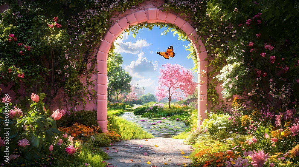 Fototapeta premium Garden and arch e-commerce background