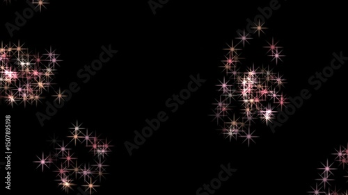 Sparkling pink and white stars twinkle against a black background, creating a magical atmosphere
