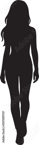 silhouette of woman with long hair front view vector art illustration 