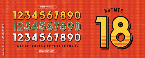 Nutmeg 18: Orange themes jersey alphabet design. Sport number design. Includes A-Z characters and numbers for a standout style.