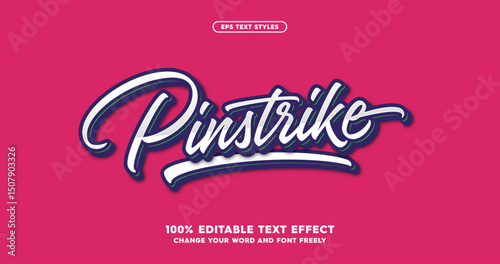 Pinstrike: Playful text effects with white lettering, dark outline, and on a calm magenta background. Perfect for food or cream product labels, poster, ads banner. Fun and vibrant vector design.