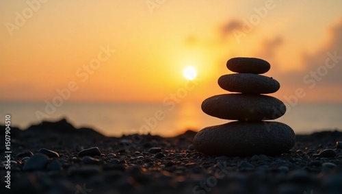 Fototapeta Naklejka Na Ścianę i Meble -  pile of rocks on the beach with sunset light
