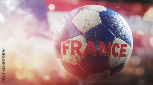 Worn soccer ball with the word france.