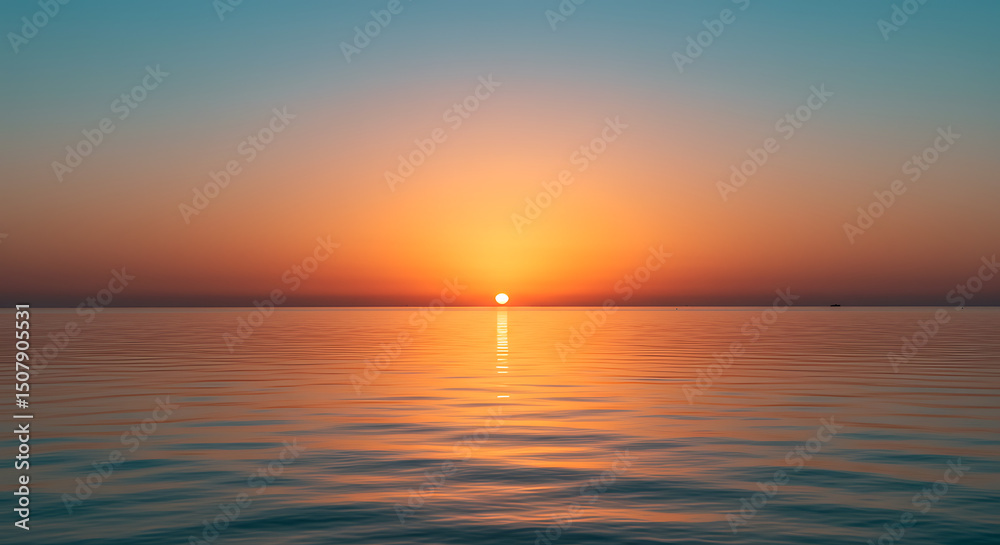 Fototapeta premium Serene Ocean Sunset Calm Waters Golden Horizon Peaceful Sunrise