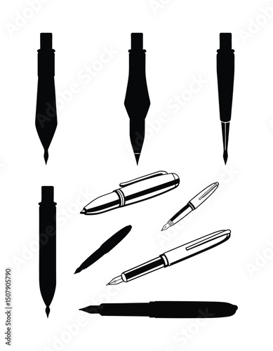 pen icon silhouette, ball pen vector white background.