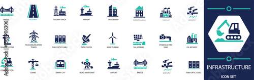 Infrastructure Icon Set Construction, Utilities, and Network.