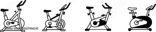 set of Stationary bike silhouette, black and white silhouette, vector and illustration
