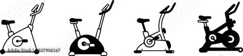 set of Stationary bike silhouette, black and white silhouette, vector and illustration
