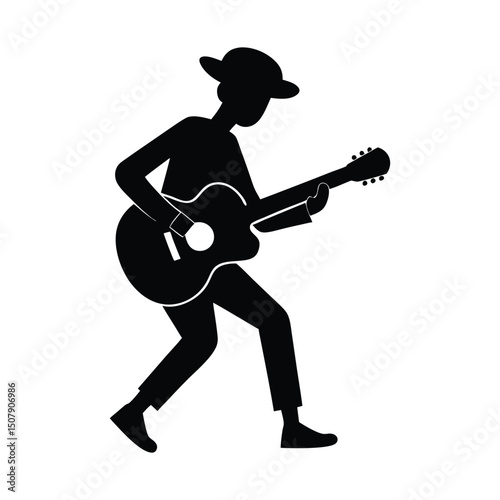Silhouette of a street musician playing guitar vector illustration