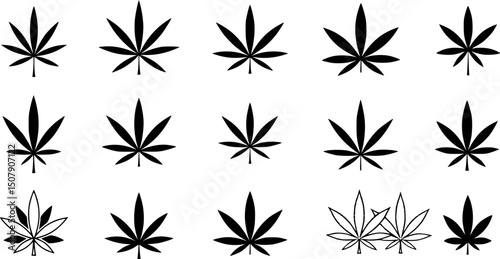 set of marijuana leaf silhouette, black and white silhouette, vector and illustration
