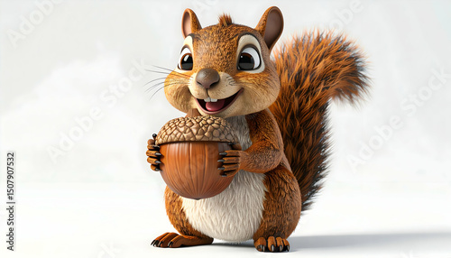 Adorable 3D Render of a Happy Squirrel Holding a Giant Acorn