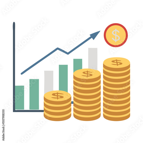 Financial Growth Bar Chart with Coins