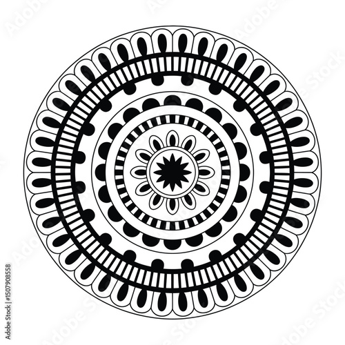 Vintage circular mandala vector in black and white

