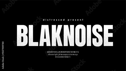 Blaknoise: Distressed Condensed Typeface. Heavyweight bold style with raw ink textures. Ideal for hardcore bands, metal gigs, and underground poster art.