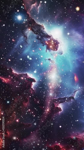 animated vertical video of a nebula, which is an interstellar cloud consisting of dust, gas, and plasma