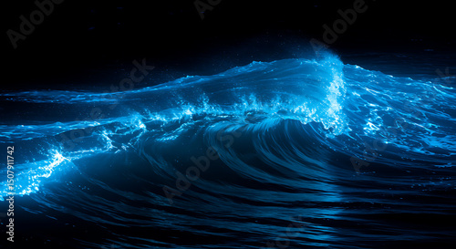 Wallpaper Mural Stunning Blue Ocean Wave at Night Dark Water Dynamic Curl Glowing Bioluminescence Torontodigital.ca