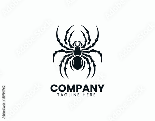 Creepy Black Spider Silhouette Illustration Vector Logo Design