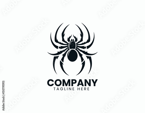 Creepy Black Spider Silhouette Illustration Vector Logo Design