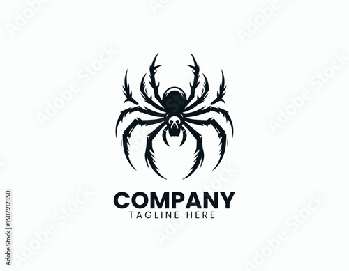 Creepy Black Spider Silhouette Illustration Vector Logo Design