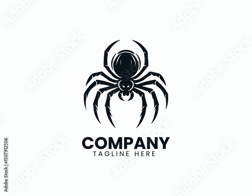 Creepy Black Spider Silhouette Illustration Vector Logo Design