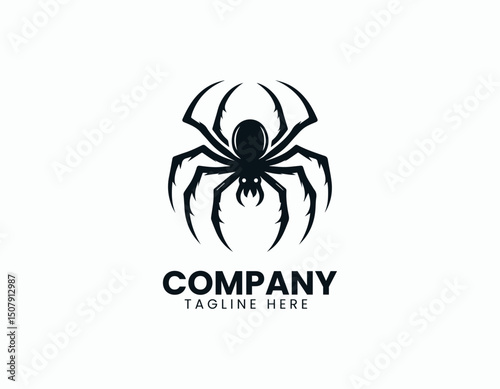 Creepy Black Spider Silhouette Illustration Vector Logo Design