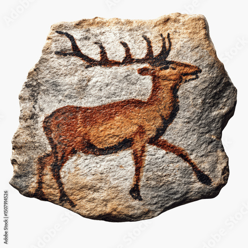 Prehistoric Cave Painting of a Stag on Stone Slab
