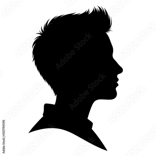 Vector silhouette of a male head with short spiky hair in profile view against a plain isolated setting on transparent background