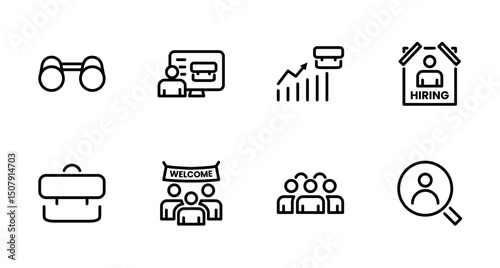 Hiring Process Line Icons. Recruitment, Job Application, Interview, Candidate Selection Vector Set