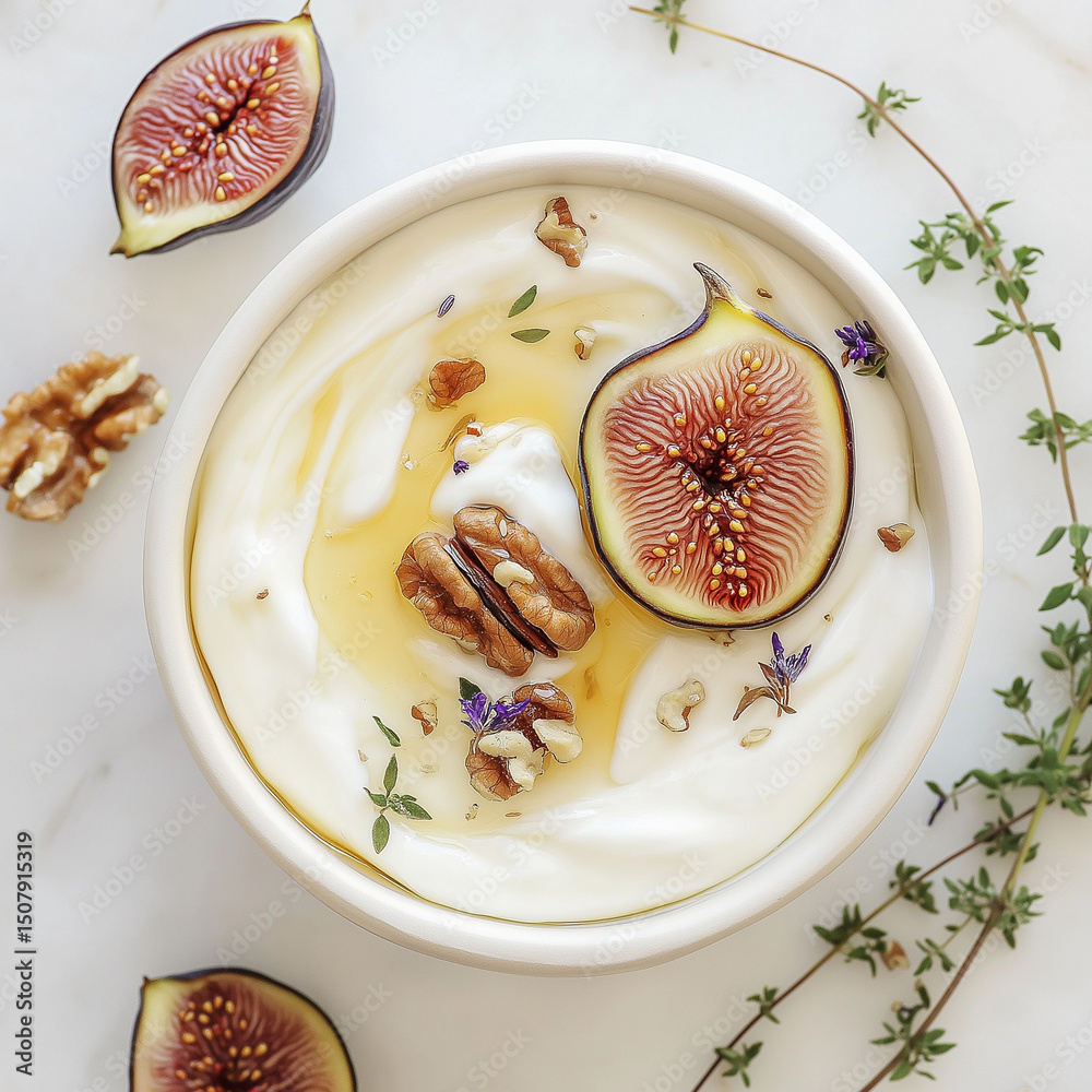 fresh figs on a plate with honey greek yogurt fresh figs on a plate with honey greek yogurt