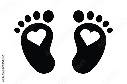 Two footprint / foot print flat icon for apps and websites. Footprint Symbol with Five Fingers in Flat Icon Design. Footprint Outline Icon with Five Fingers in Flat Icon. Different human footprints. 