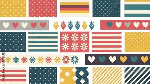 Vibrant Assorted Geometric Shapes Pattern on White