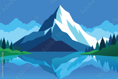 mountain landscape with lake and mountains