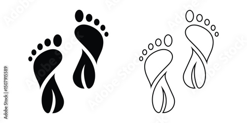 human foot prints simple bare feet print symbol silhouette footstep icon. Minimalist human footprint icon. Footprints symbol set, Footprints. Foot icon set. 