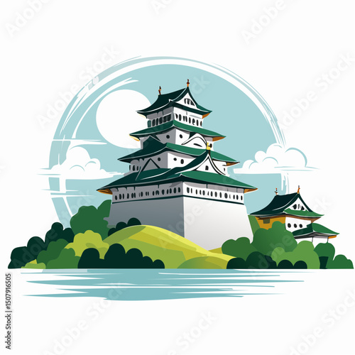 墨絵の大阪城ベクター風景画