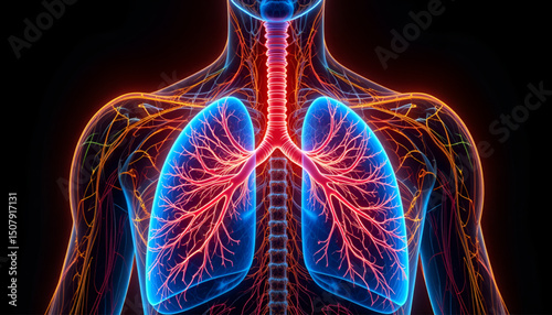 World Lung Day, World Lung Cancer Day, International, Global, Health Care Day, Lungs Pain High Detail Medical Illustration of Internal Organ Distress
