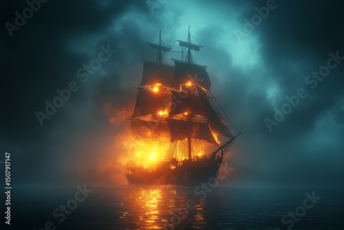 Wallpaper Mural Ghost ship sailing stormy sea at night Torontodigital.ca