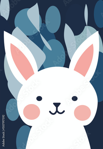 Adorable White Bunny Rabbit Illustration Cute Cartoon Animal Art