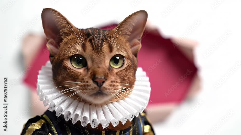 Abyssinian Cat Portraited in Royal Renaissance Costume with Ruffled ...