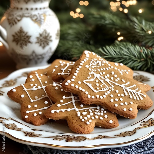 Decorated gingerbread cookies arranged on a plate.