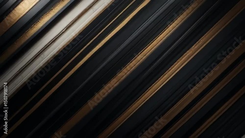 Abstract Diagonal Stripes: Black, Gold, and Cream Fabric Texture Motion Background