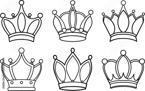 Set of Crown Icons outline vector and illustration, coloring book page