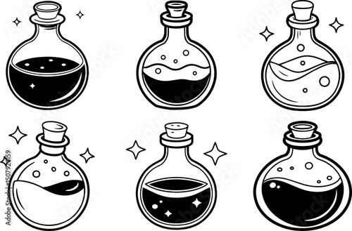 Set of Potion outline vector and illustration, coloring book page