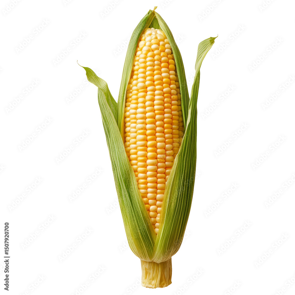 Fresh Corn on the Cob with Green Husks Isolated on White Background Fresh Corn on the Cob with Green Husks Isolated on White Background
