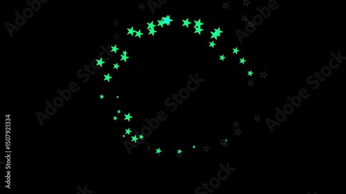 A swirling pattern of glowing green stars against a dark background, creating a mesmerizing visual effect