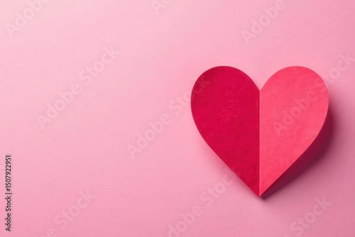 Single folded paper heart on pink Valentine's Day backdrop , holiday, background, romantic