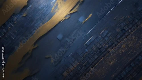 Abstract Dark Blue and Gold Textured Surface with Geometric Patterns and Streaks of Light